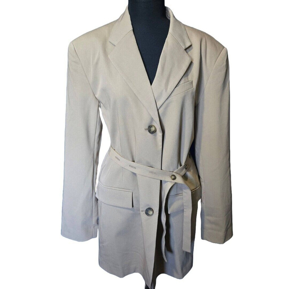 Topshop Belted Trench Blazer Khaki Tan Jacket Size 12 New Preppy Academia Office - Picture 2 of 7